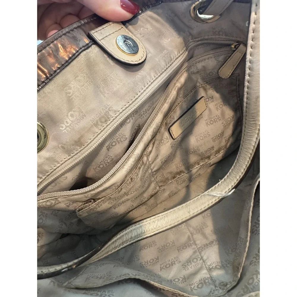 Michael Kors Tote Bag Womens Medium Brown PVC Leather Monogram Shoulder Purse‎